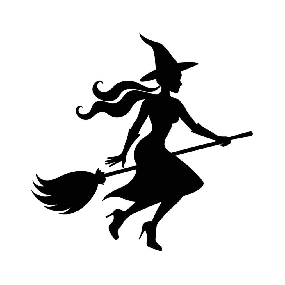 Black silhouette of a witch flying art illustration vector