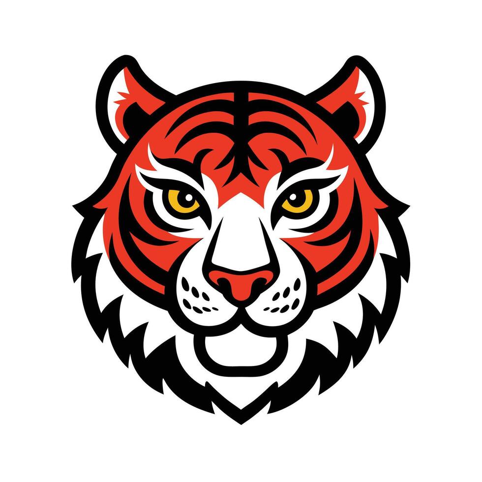 Perspective Tiger Head Japanese Tattoo Design with Sharp Lines illustration vector