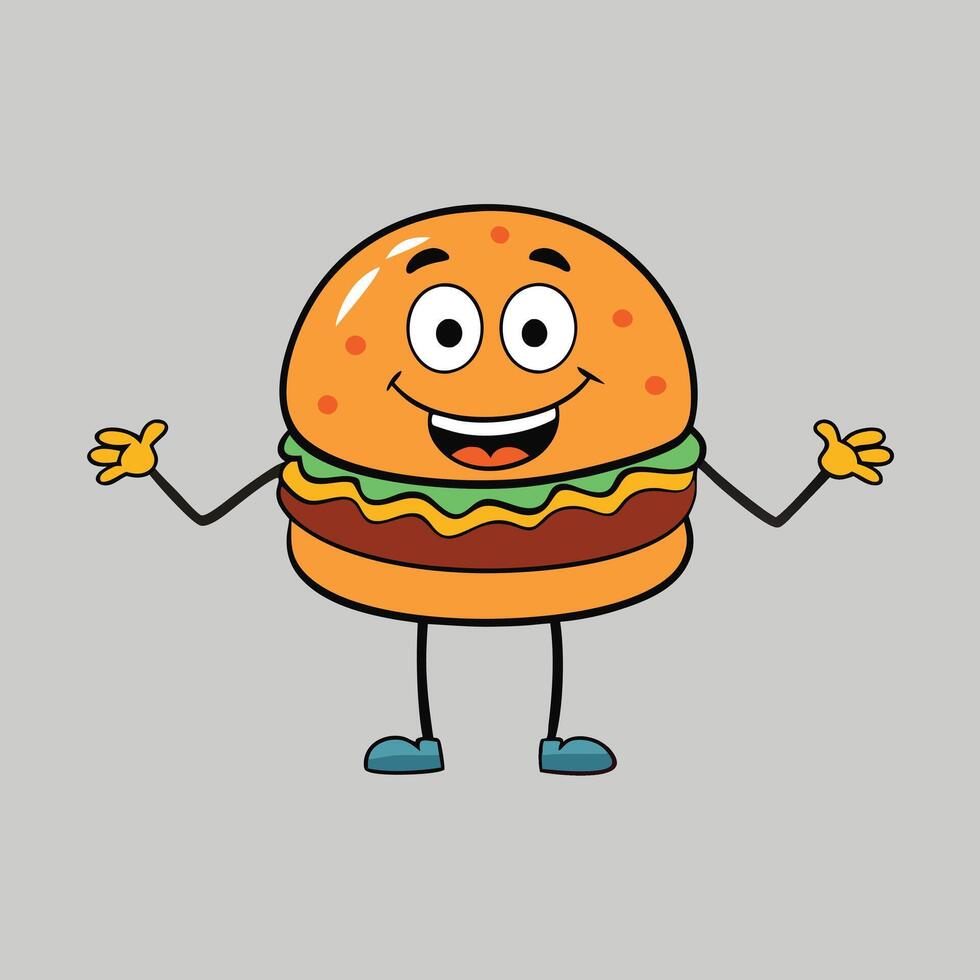 Art of a Cartoon Burger with Personality. Ideal for Casual Dining Branding and Fun Activities vector