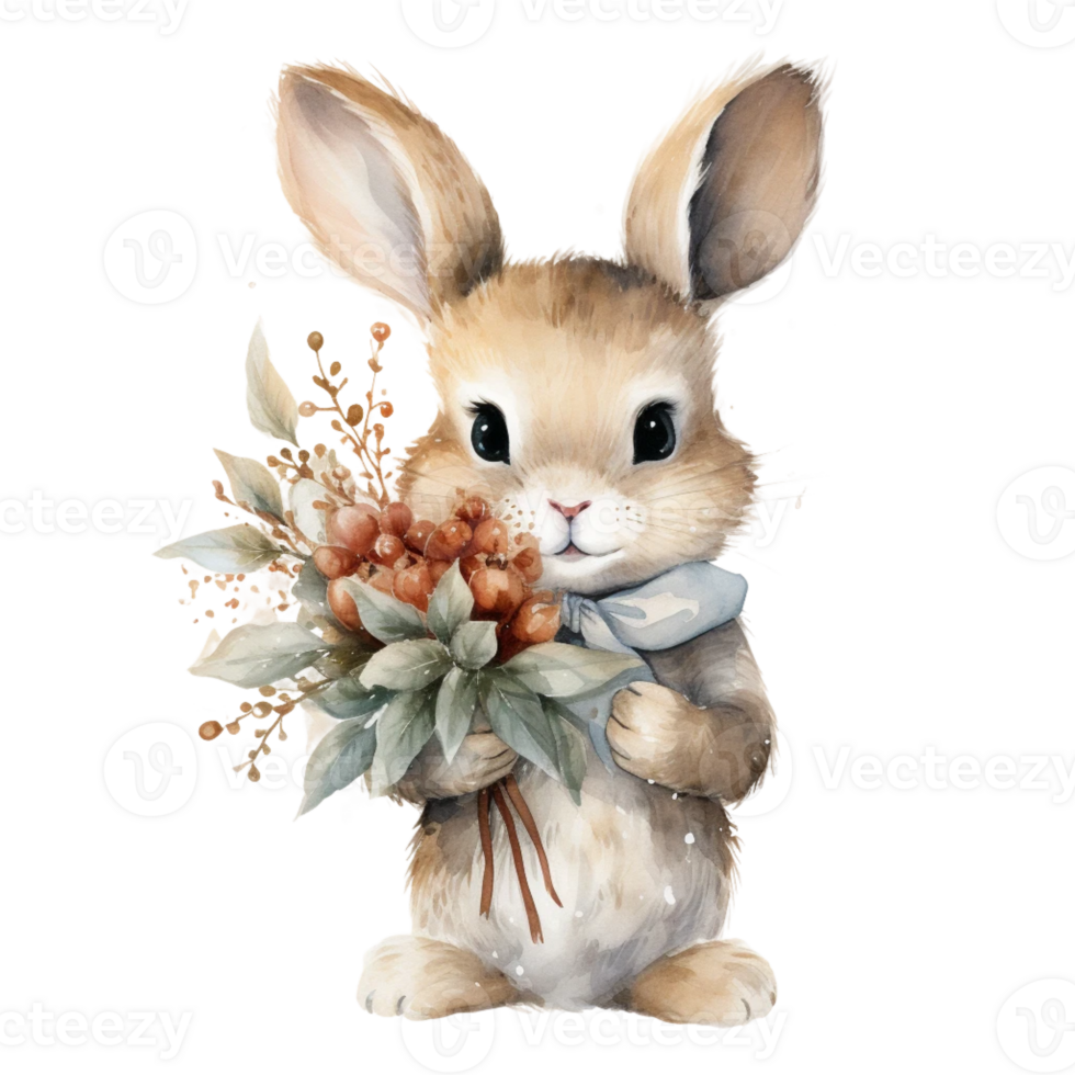 Happy rabbits with flower png