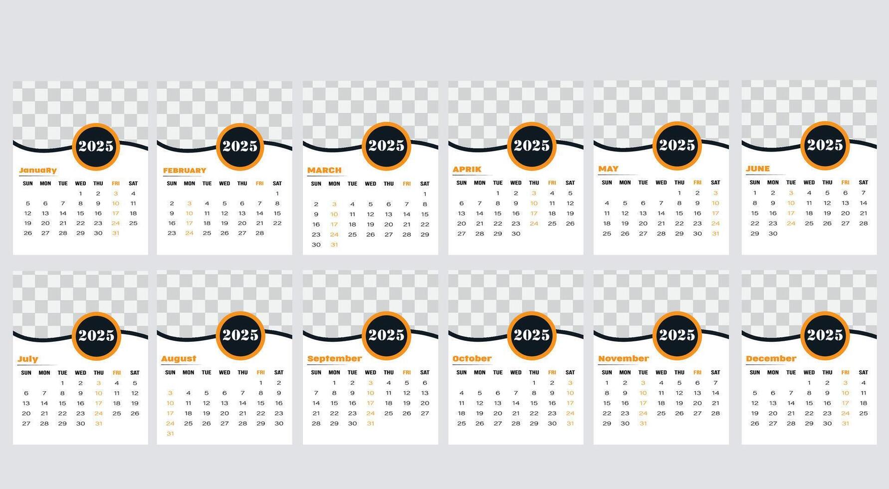2025 desk calendar design template vector