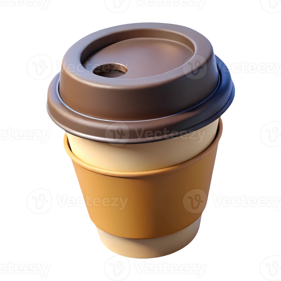 3d cartoon paper cup of coffee isolated on background. Take away coffee or tea to go or delivery food concept png