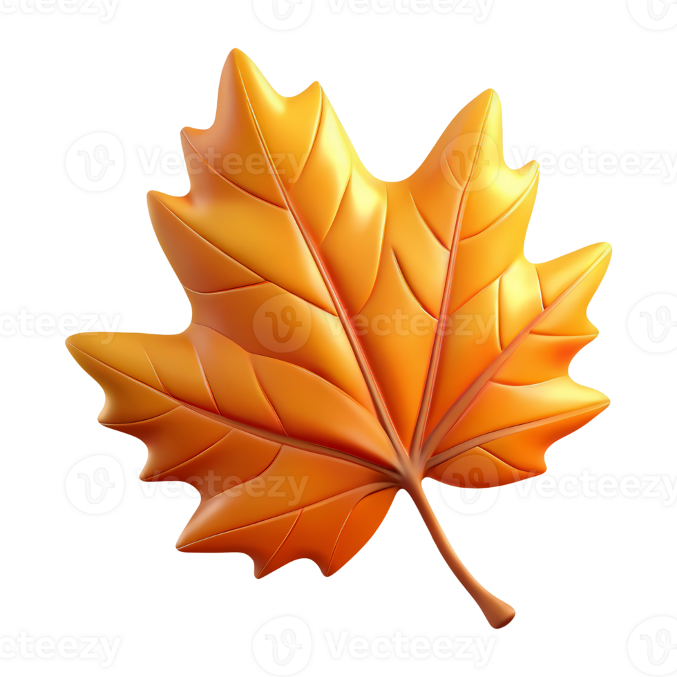 3d autumn leave. Orange maple leaf isolated on transparent background. Fall design element png