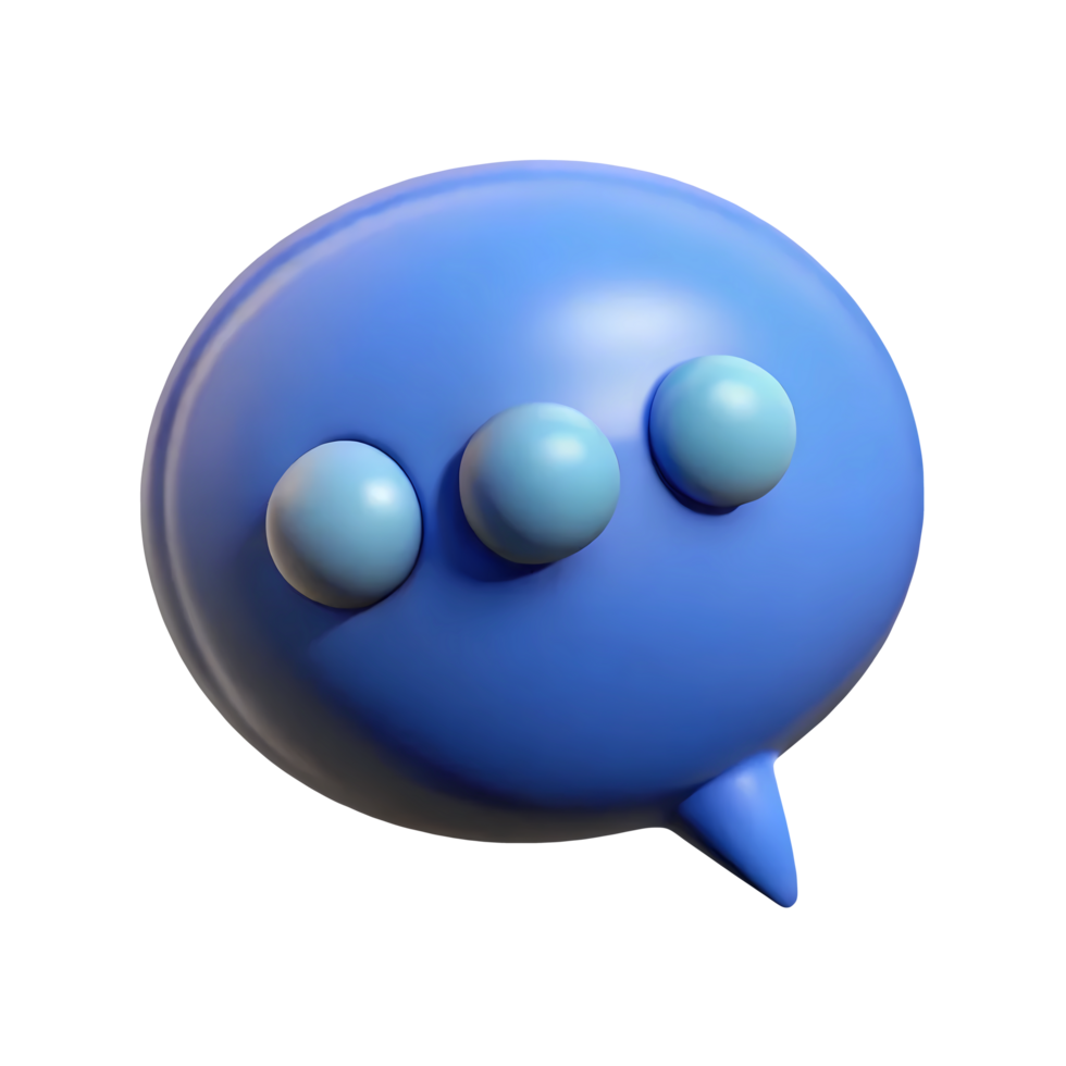 3D speech bubble. Cartoon blue chat icon isolated on background png