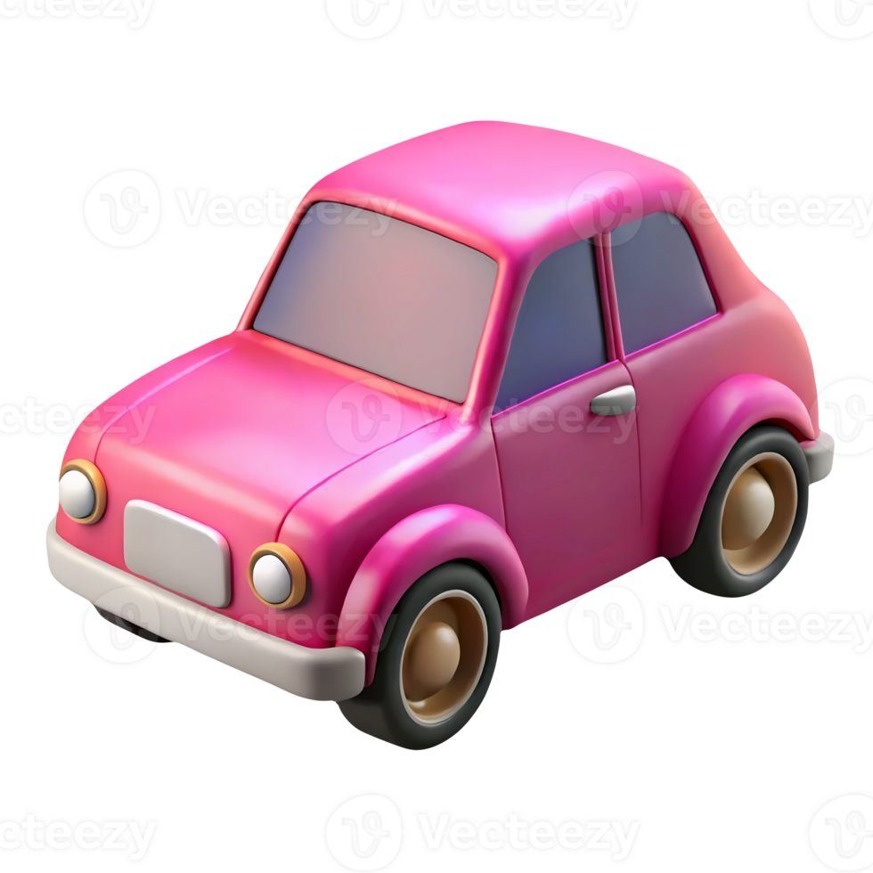 3d pink cartoon car isolated on background. Retro glamour automobile png