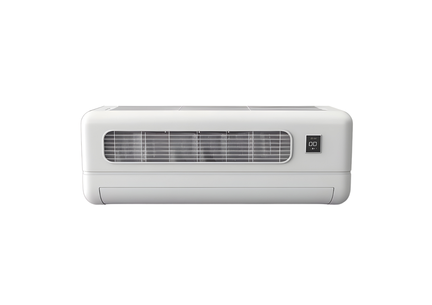 White air conditioner unit with digital display. Isolated on transparent background png