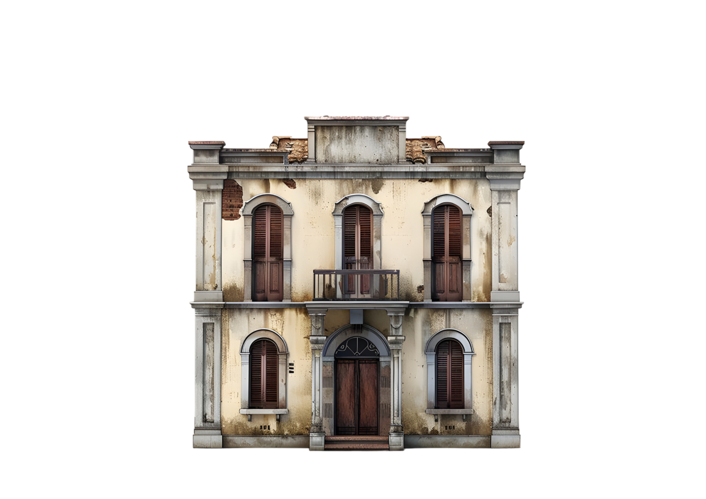Old Italian Facade with Shutters. Isolated on transparent background png