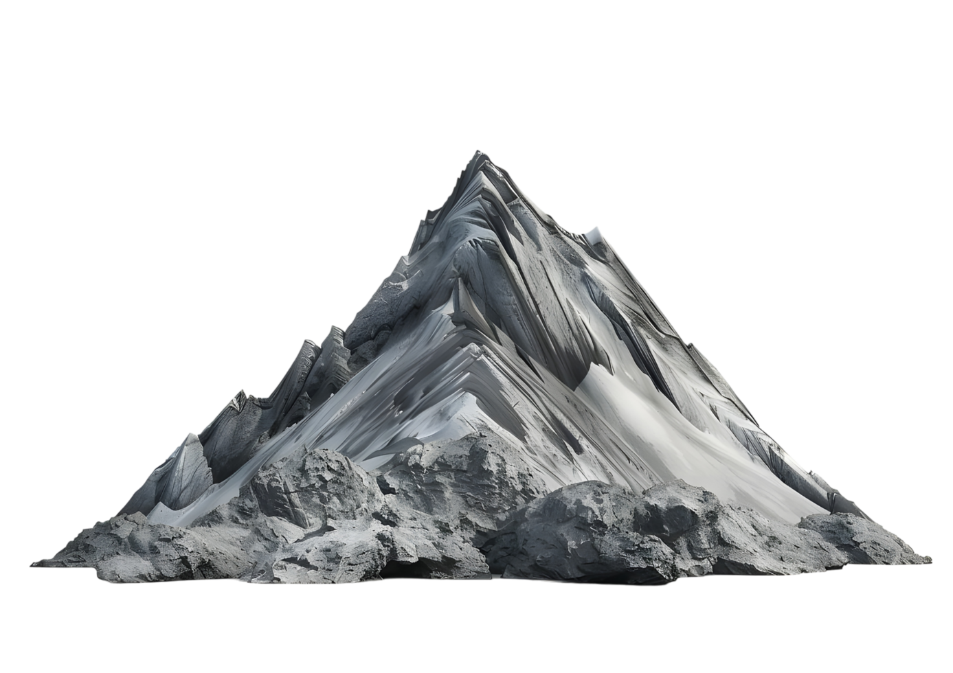 Isolated 3D render of a mountain peak. Isolated on transparent background png