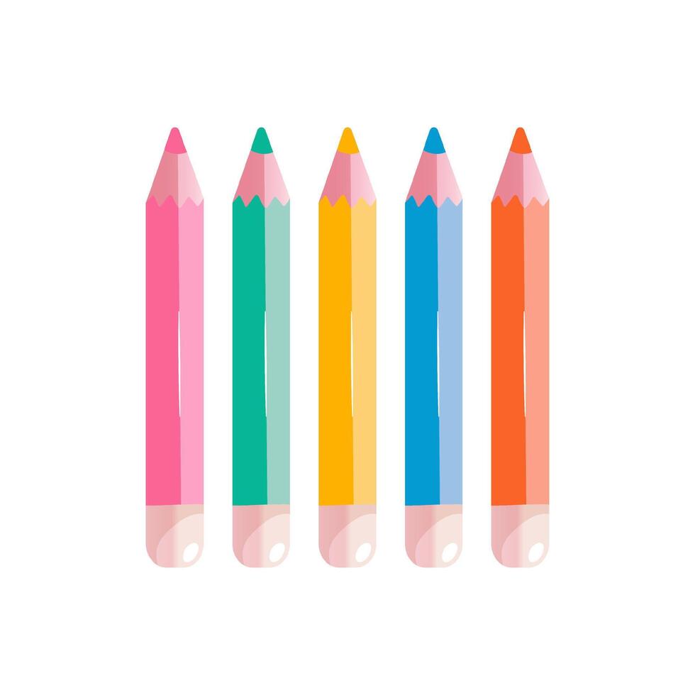 Colored pencils isolated on white background. Bright cartoon pencils for school design. vector
