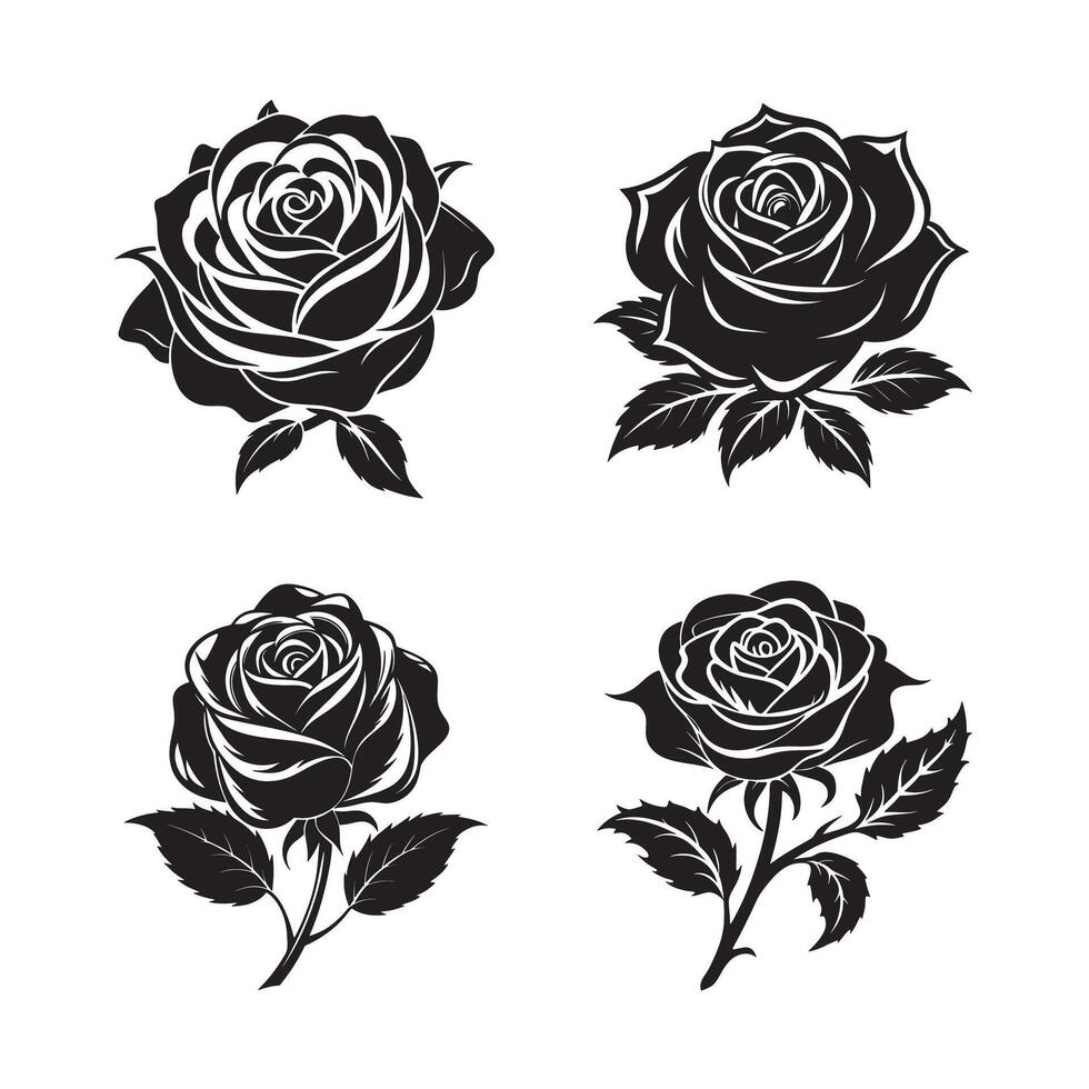Set of rose one color flowers, emblem or icon for company branding. vector