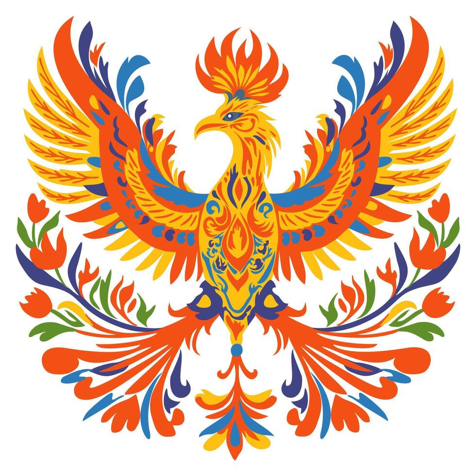 Ethnic firebird. Bright illustration isolated on white background vector