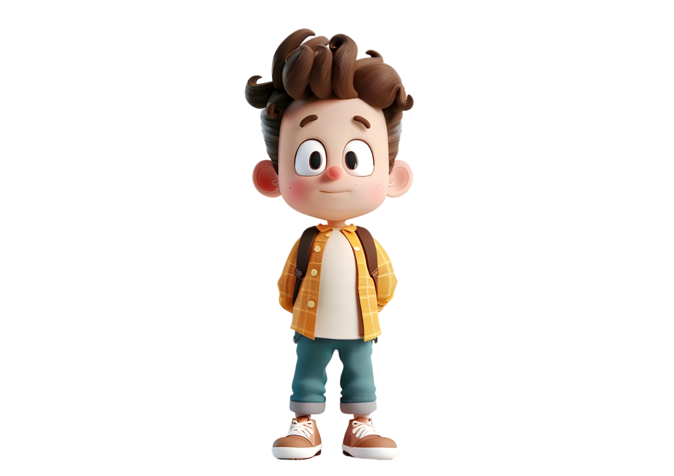 3D Cartoon Boy with Backpack. Isolated on transparent background png