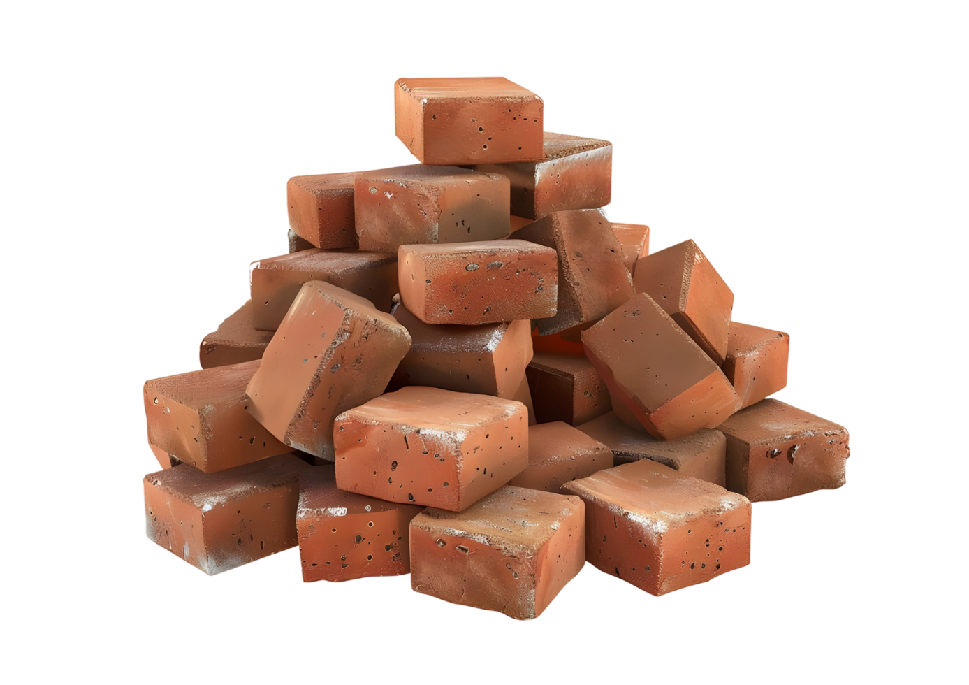 Pile of bricks for construction. Isolated on transparent background png