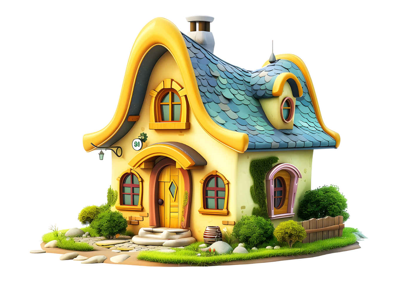 Cartoon Fairy Tale House With Garden. Isolated on transparent background png