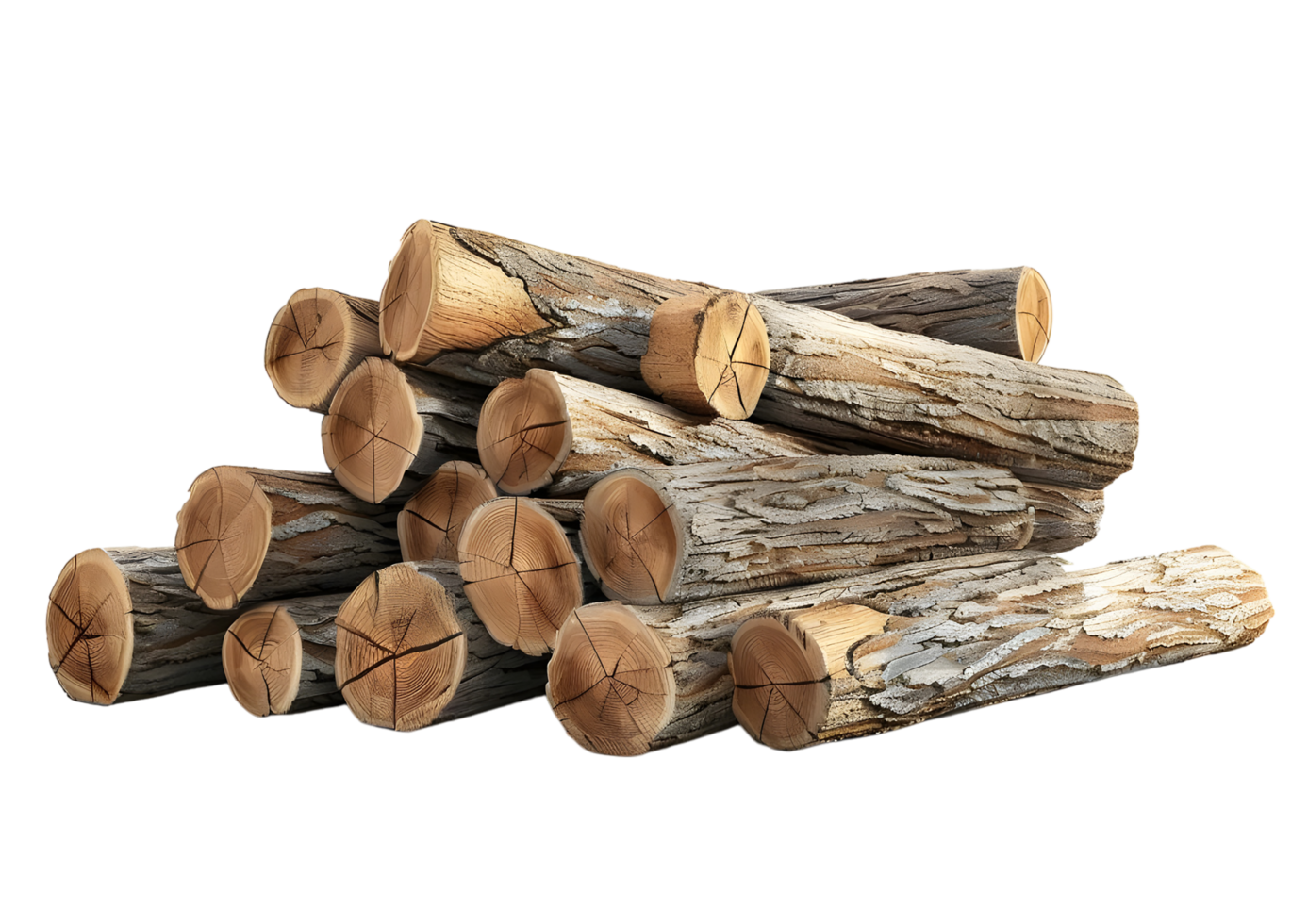 Stack of tree logs, wood, timber, natural, wood texture. Isolated on transparent background png