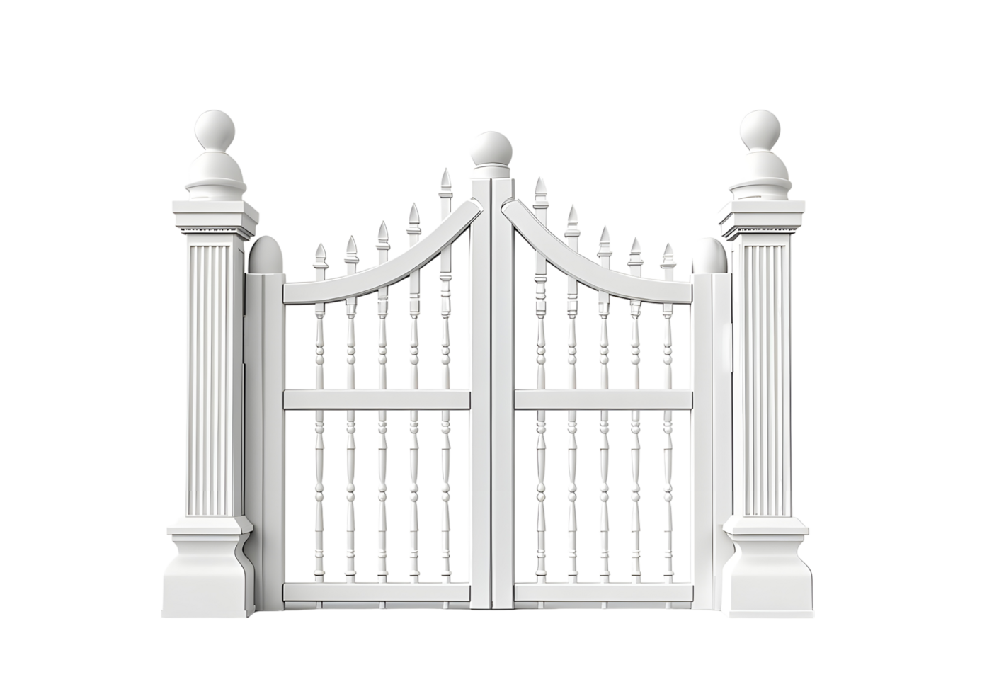 White Wooden Gate with Ornamental Design. Isolated on transparent background png