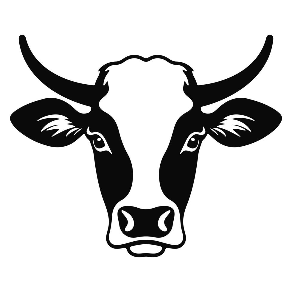 Black and White Cow Head Silhouette portrait, logo, element vector