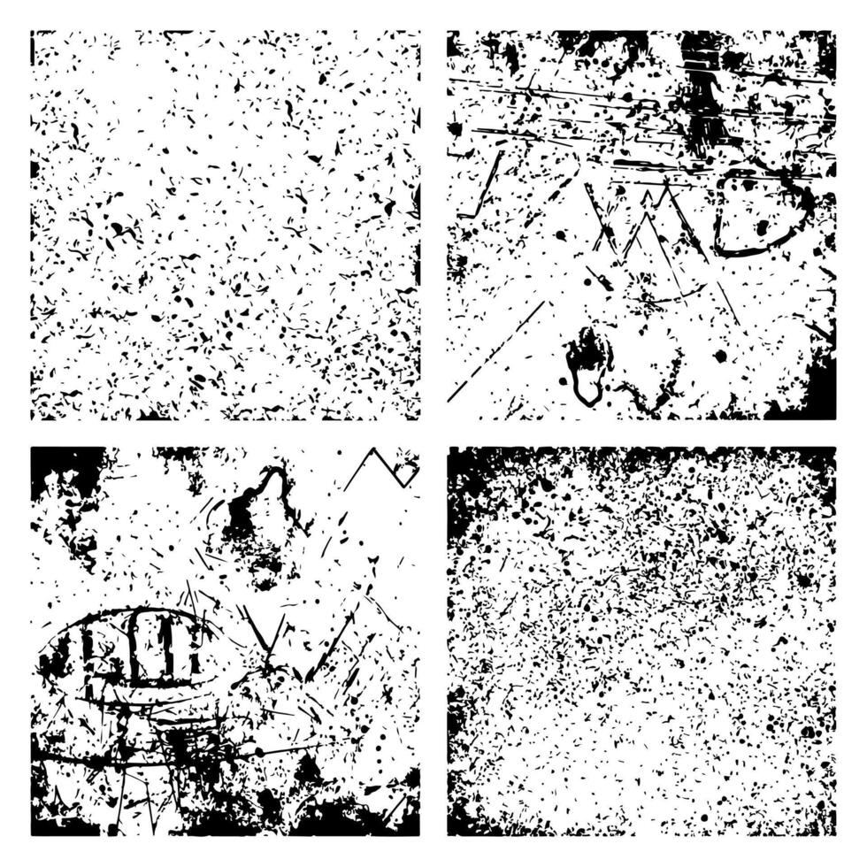 Black and White Grunge Textures. Set of Four Textures vector