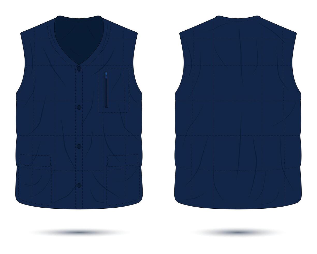 Dark blue vest mockup front and back view vector