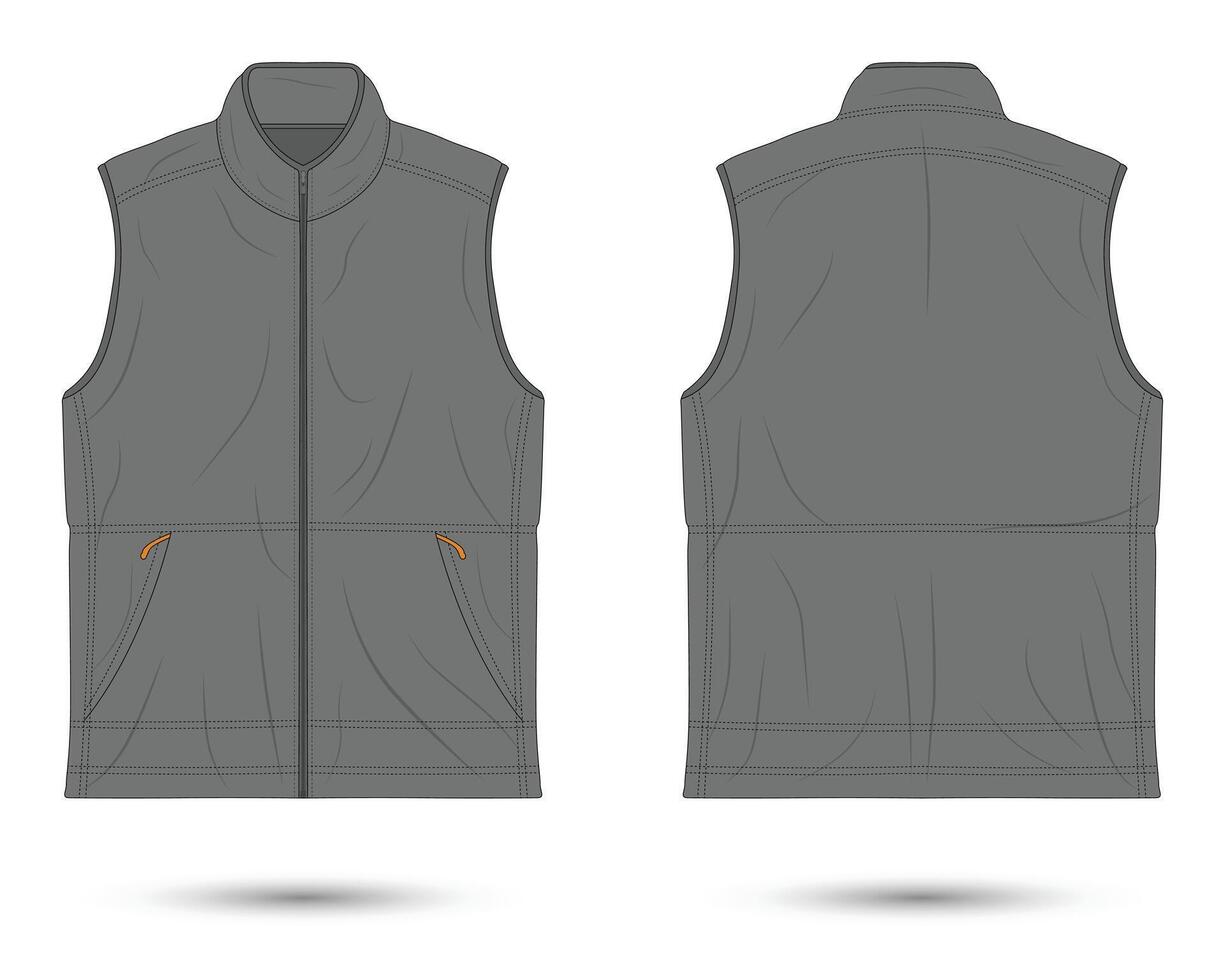 Gray casual vest mockup front and back view vector
