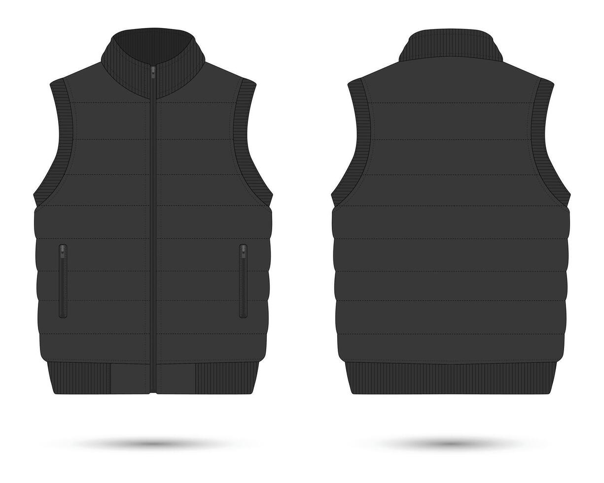 Black puffer vest mockup front and back view vector