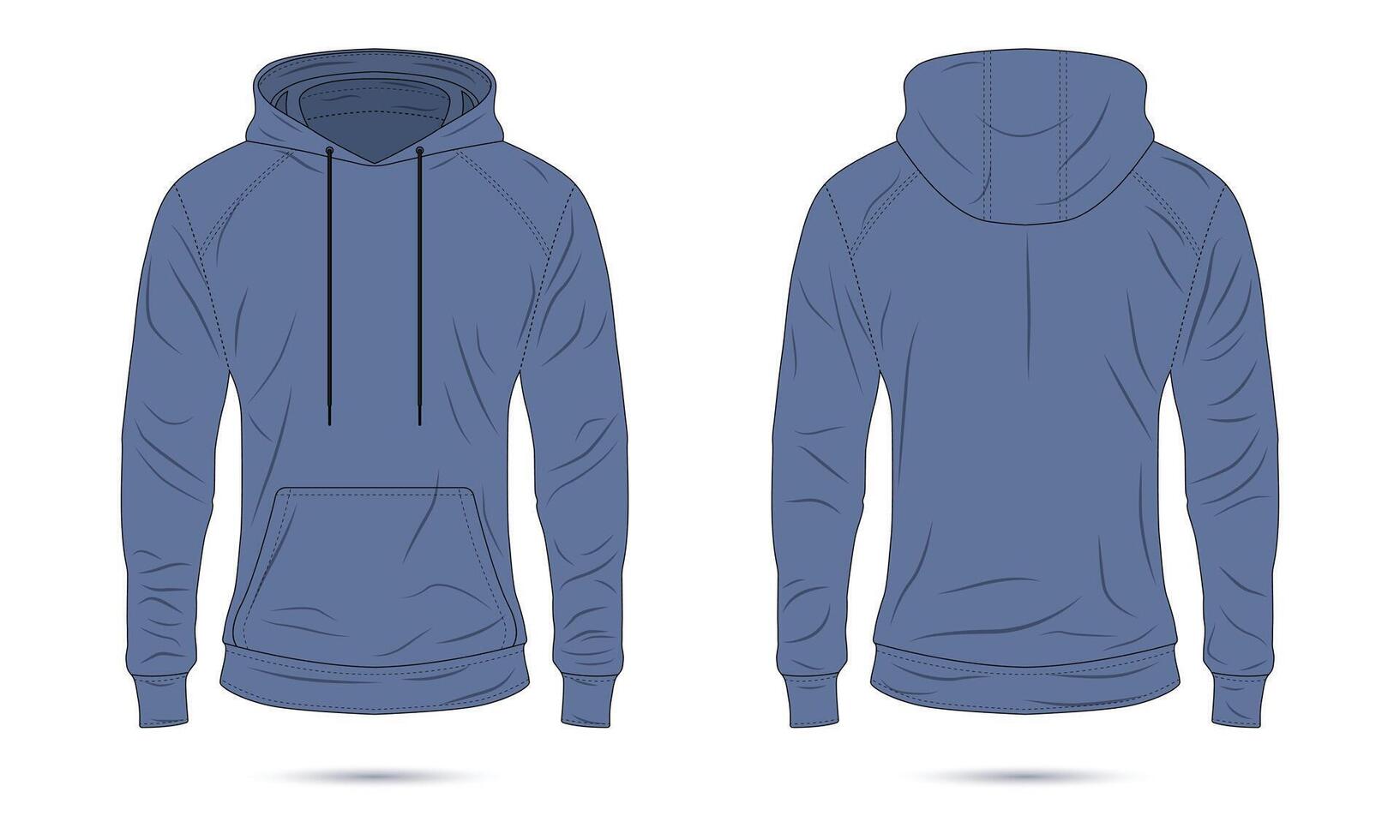 Blue men's hoodie jacket mockup front and back view vector