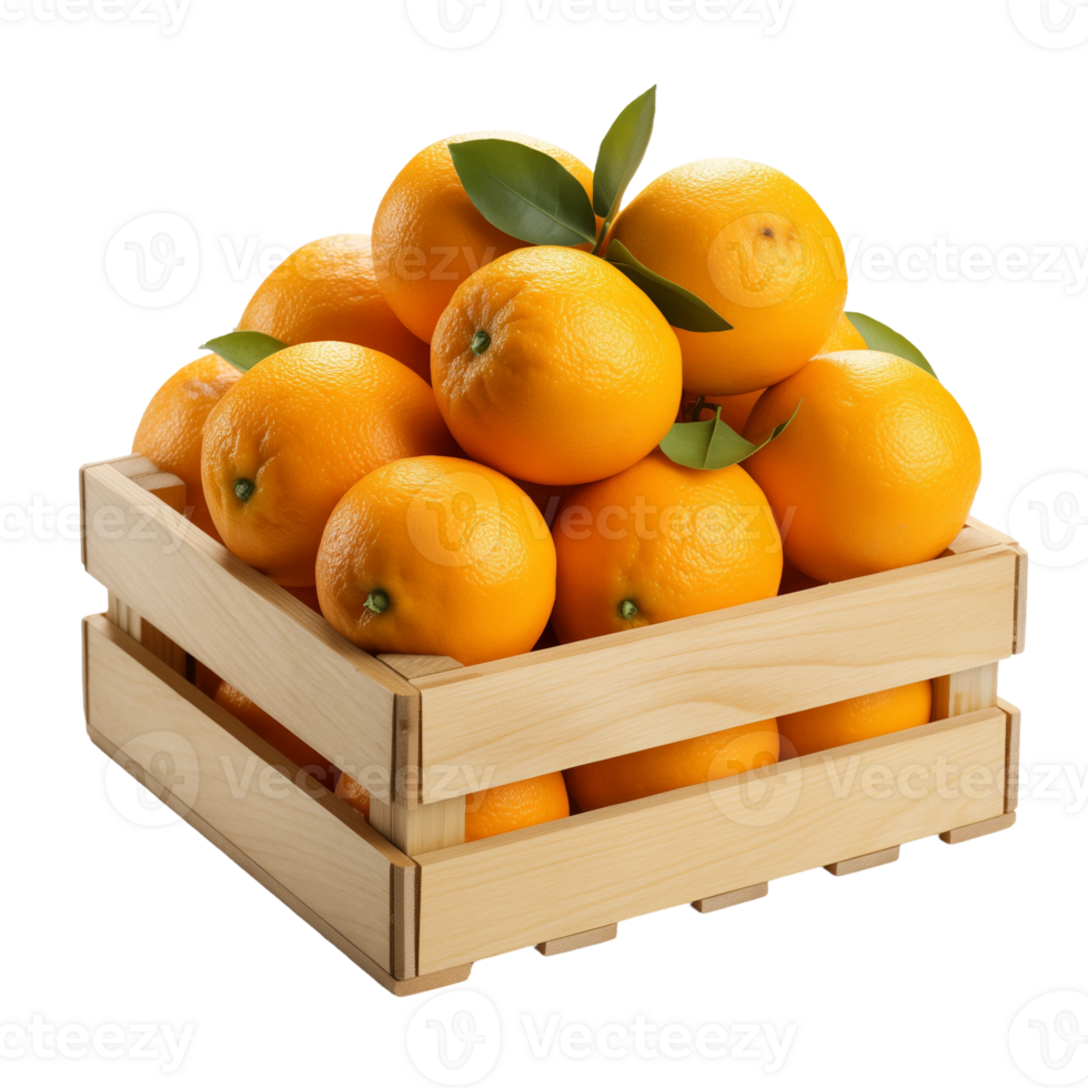 Freshly Picked Oranges in Wooden Crate. Juicy and Vibrant Citrus Fruit png