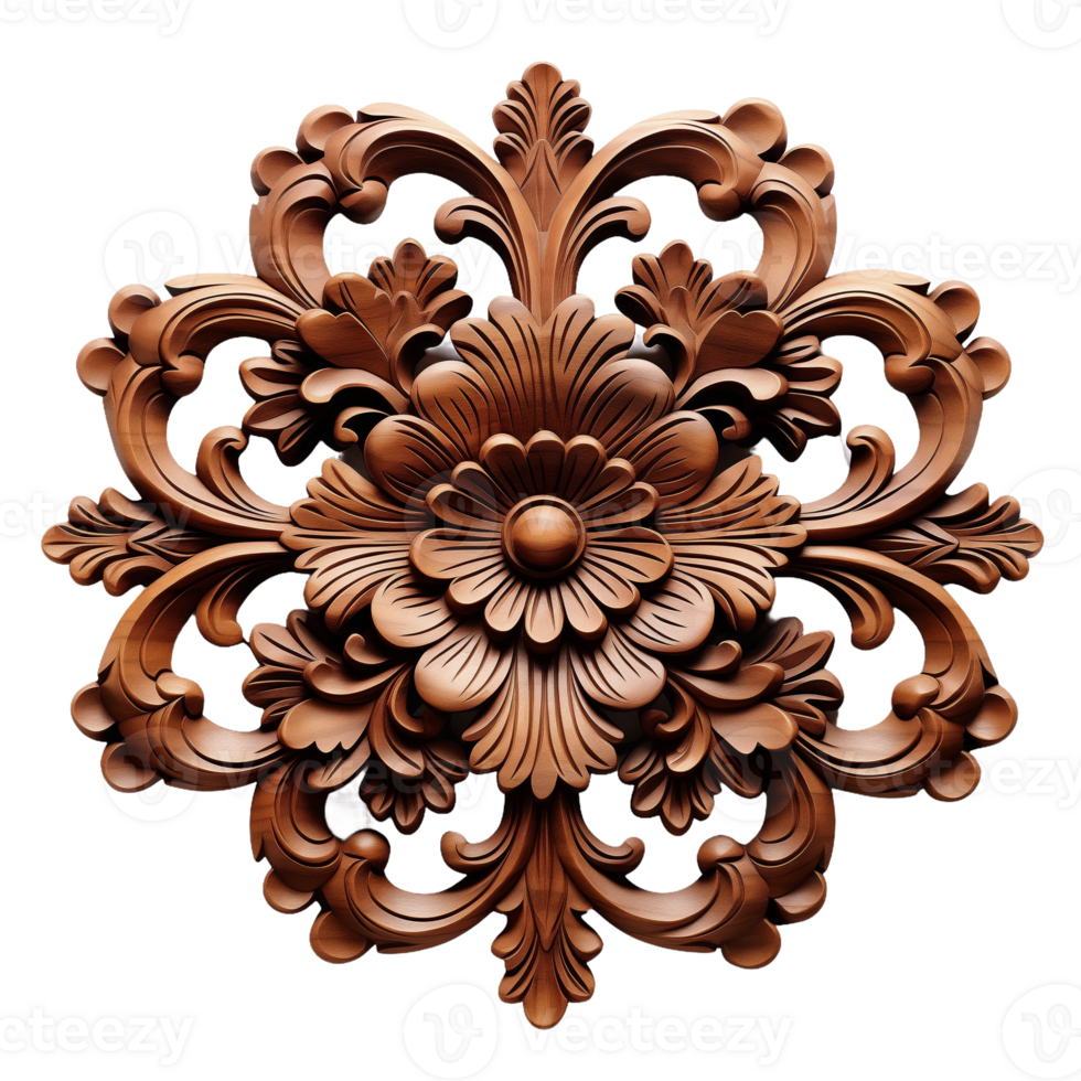 Intricate wooden carving in floral design png