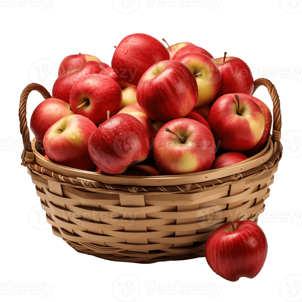 Basket full of ripe, red apples. Perfect for themes of harvest, healthy eating, and autumn. png
