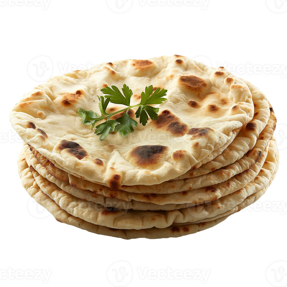 Stack of fresh, homemade naan bread. png
