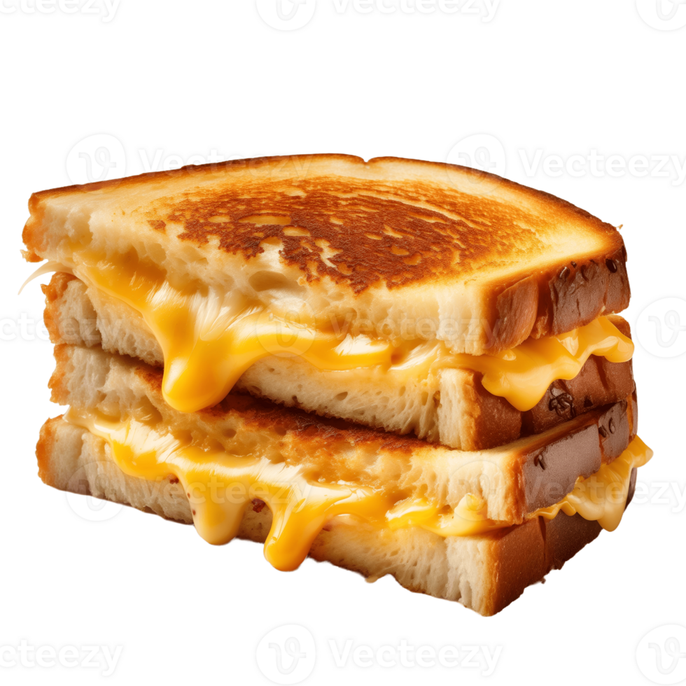 Delicious grilled cheese sandwich oozing with melted cheese on a transparent background png