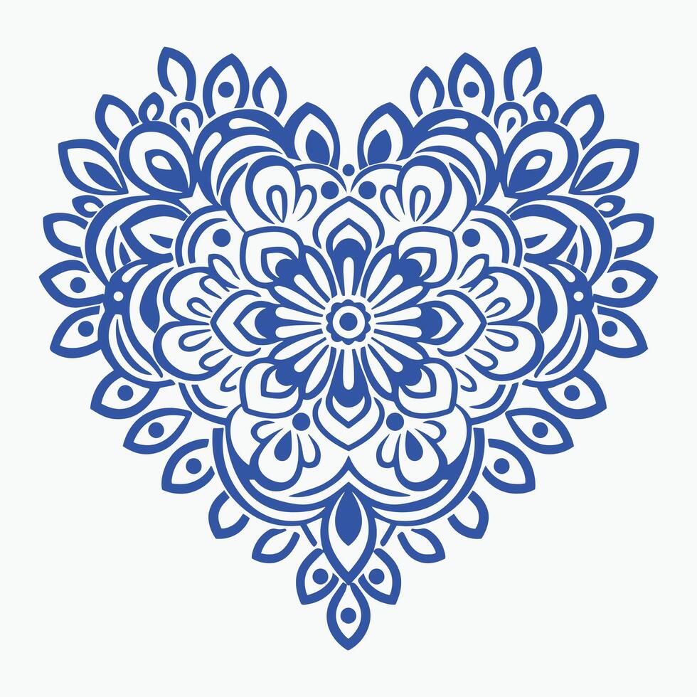 Blue heart with intricate floral pattern, symbolizing love and nature vector