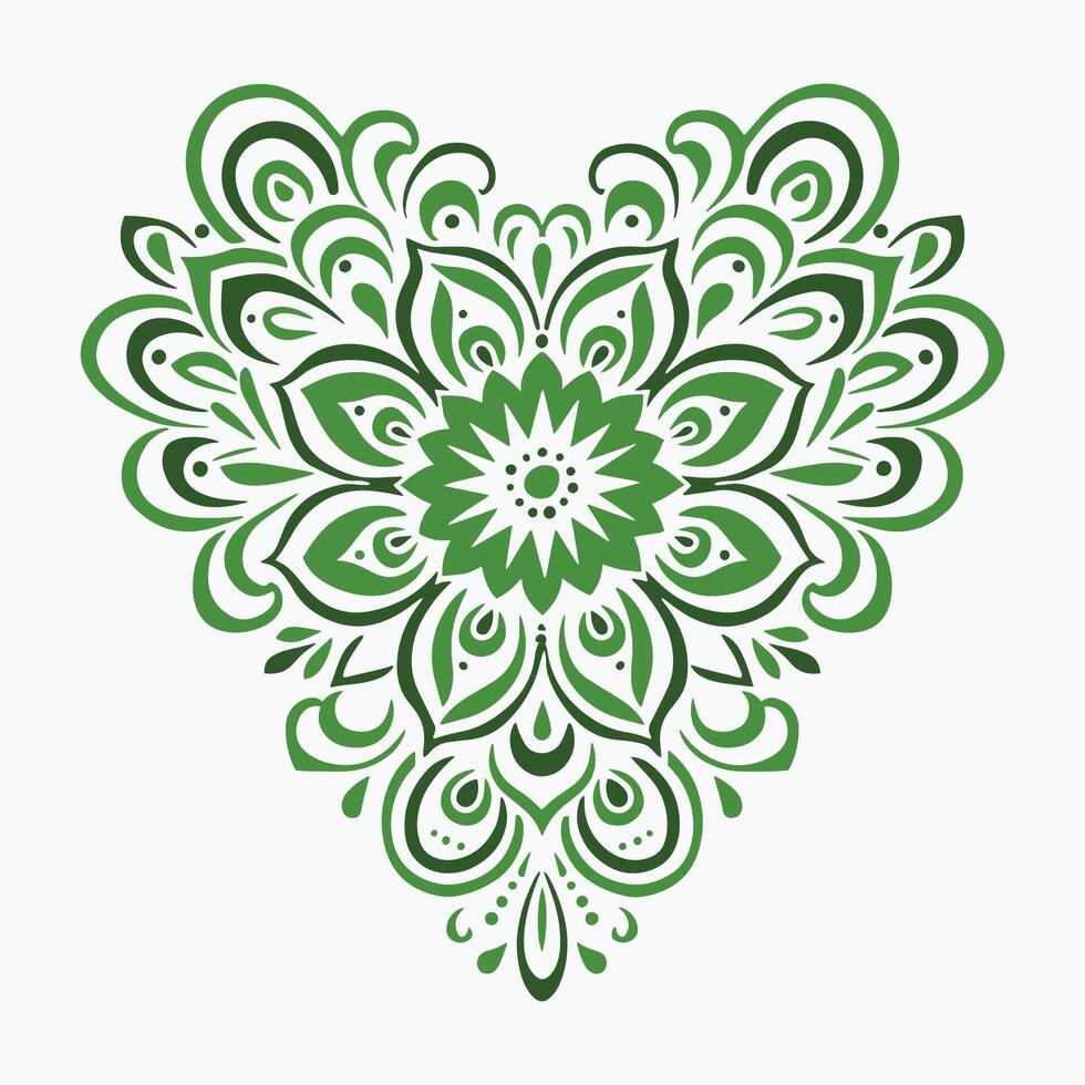 Green heart with intricate floral pattern, symbolizing love and nature vector