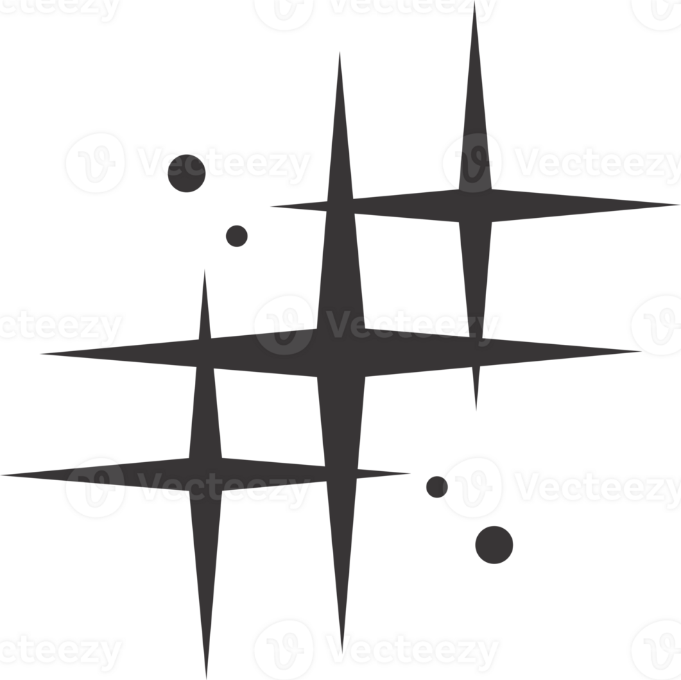 Star icon. Bling and sparkle shapes. Retro Y2K graphic design elements. Vintage twinkle starburst. Abstract simple 70s black Christmas symbol png
