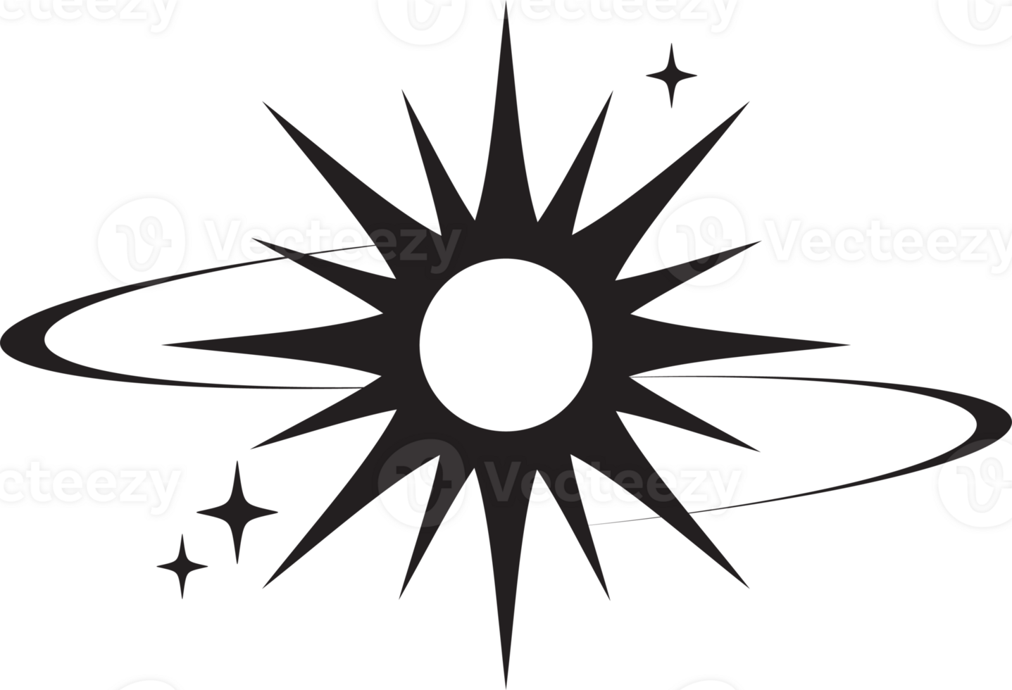 Line icon of star. Y2k shiny element. Sparkles and glitter symbol. Retro graphic of minimal figure. Magic black twinkles sun and moon with cosmic orbits png