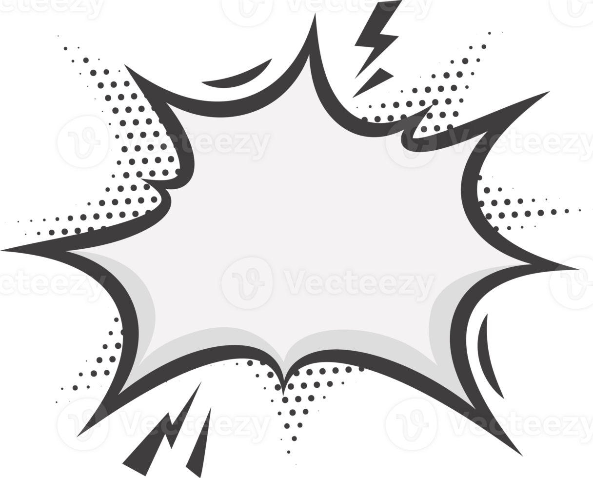 Manga speech bubble. Comic text frame with pop art halftone dotted effect. Balloon chat shape for dialog. Cloud for shock shout and scream action messages. Irregular cartoon decoration png