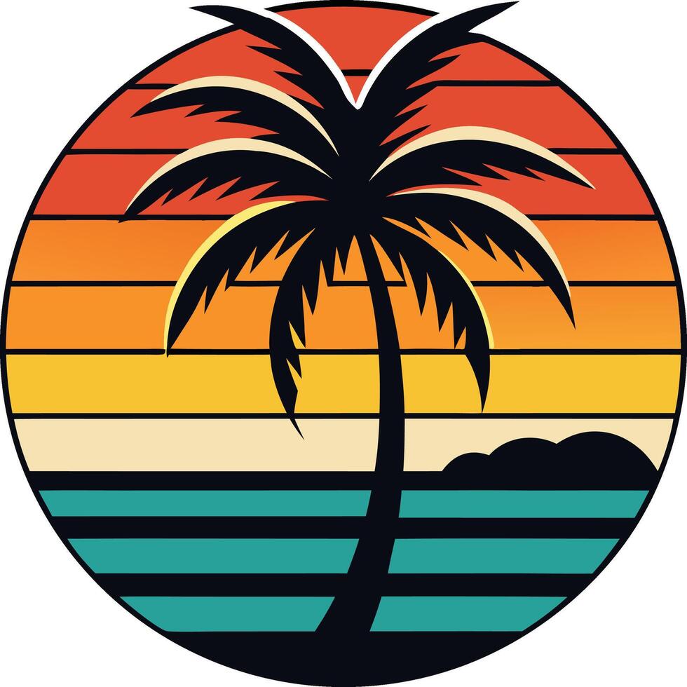 Vintage palm tree with sunset retro design vector