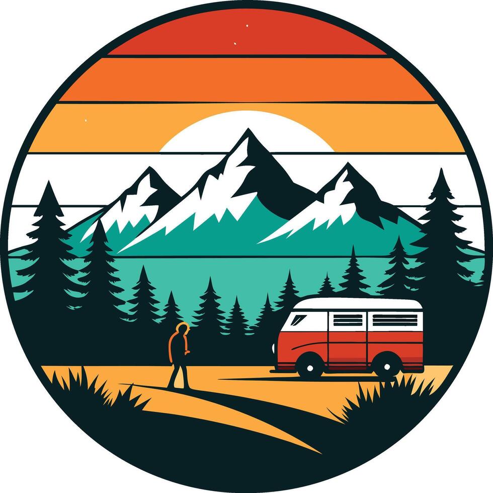 Vintage mountain t-shirt design with car vector