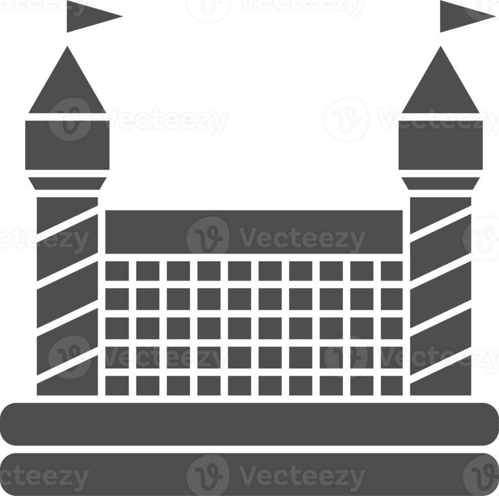 Bouncy castle icon. Inflatable house pictogram with slide for air trampoline park and children playground. Inflated equipment for amusement park and kids zone. Glyph illustration png
