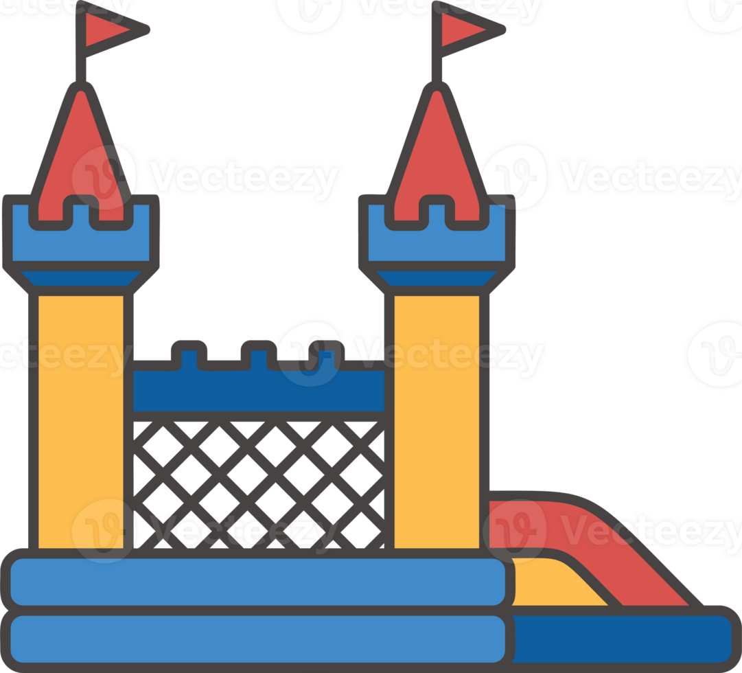 Bouncy castle color icon. Inflatable house pictogram with slide for air trampoline park and children playground for jumping. Inflated equipment for amusement park and kids zone. png