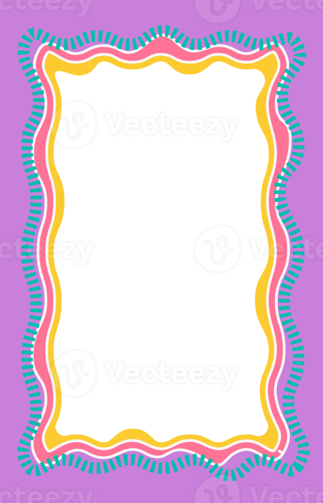 Wavy scallop border shape. Rectangle fun psychedelic hand drawn frame. Doodle cute design for text photo and picture. Groovy child template. Y2K decorative blank. png