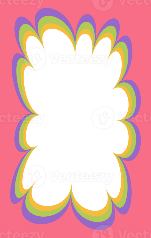 Wavy scallop border shape. Rectangle fun psychedelic hand drawn frame. Doodle cute design for text photo and picture. Groovy child template. Y2K decorative blank. png