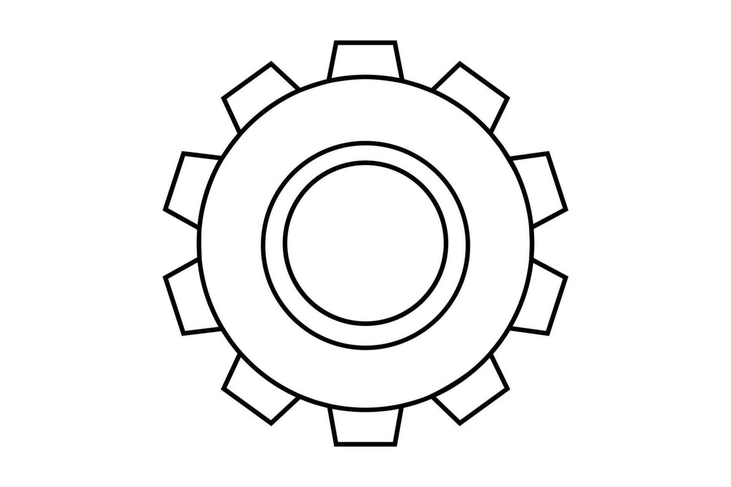 Hand drawn cute outline illustration gear. Flat mechanism part in line art doodle style. Support service icon. Settings or fix problem. Part or cog of team. Teamwork or cooperation. Isolated. vector