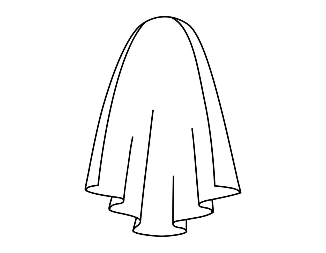 Hand drawn cute outline illustration of white wedding veil. Flat bridal ceremony cloth line art sticker doodle. Propose or marriage wear. Valentine's Day love icon. Vow and promise. Isolated. vector