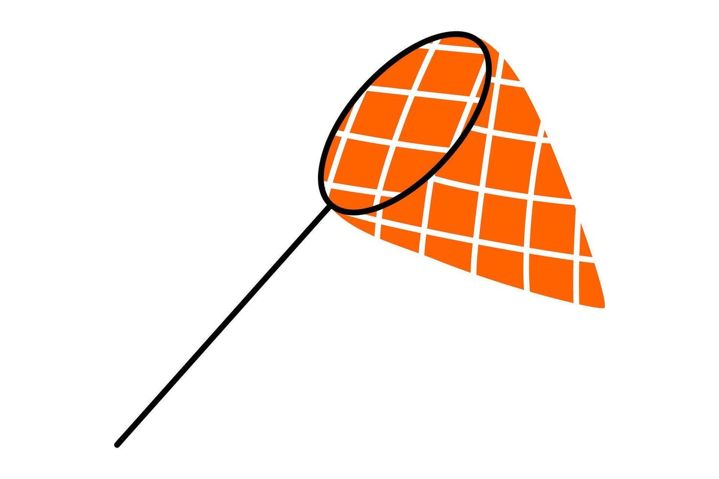 Hand drawn cute cartoon illustration of butterfly net. Flat accessory for catch in doodle style. Netting trap for fish or insect icon or print. Get what you want. Seize the moment. Isolated. vector