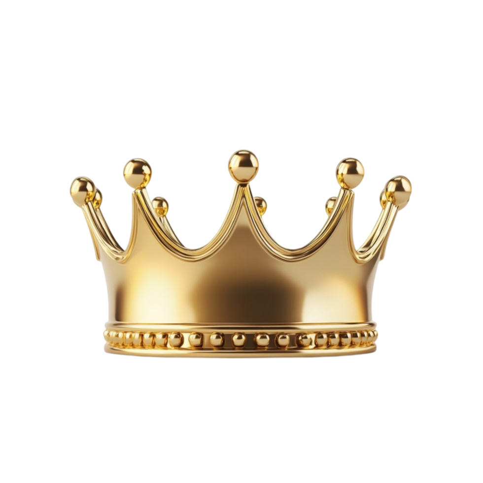 Shiny Golden Crown Design on Transparent Background. png