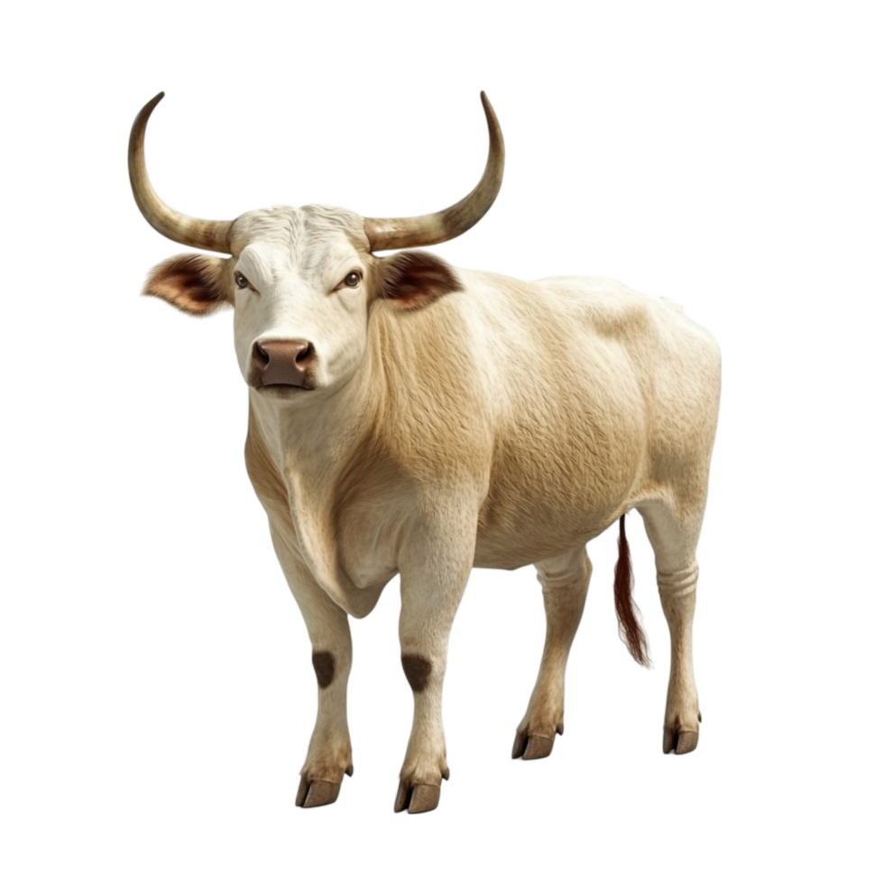 White Bull with Horns on Transparent Background. png
