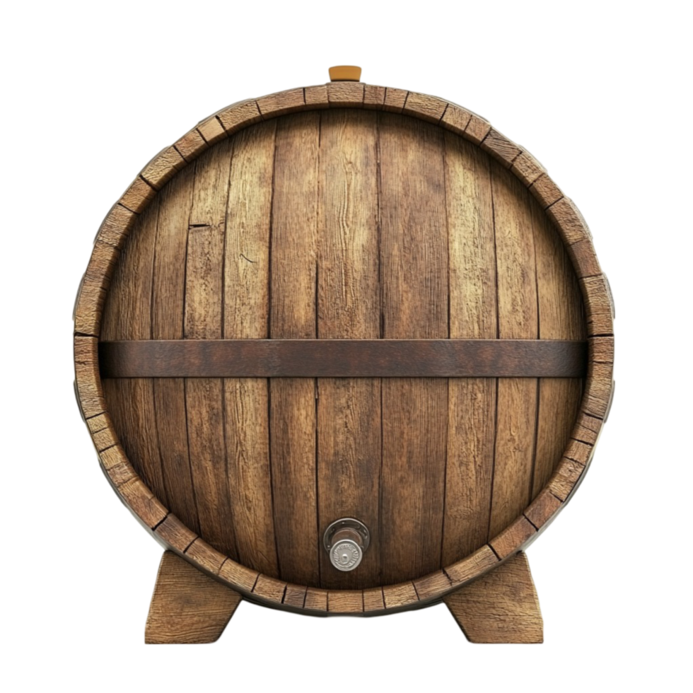 Realistic Wooden Barrel with Transparent Background. png