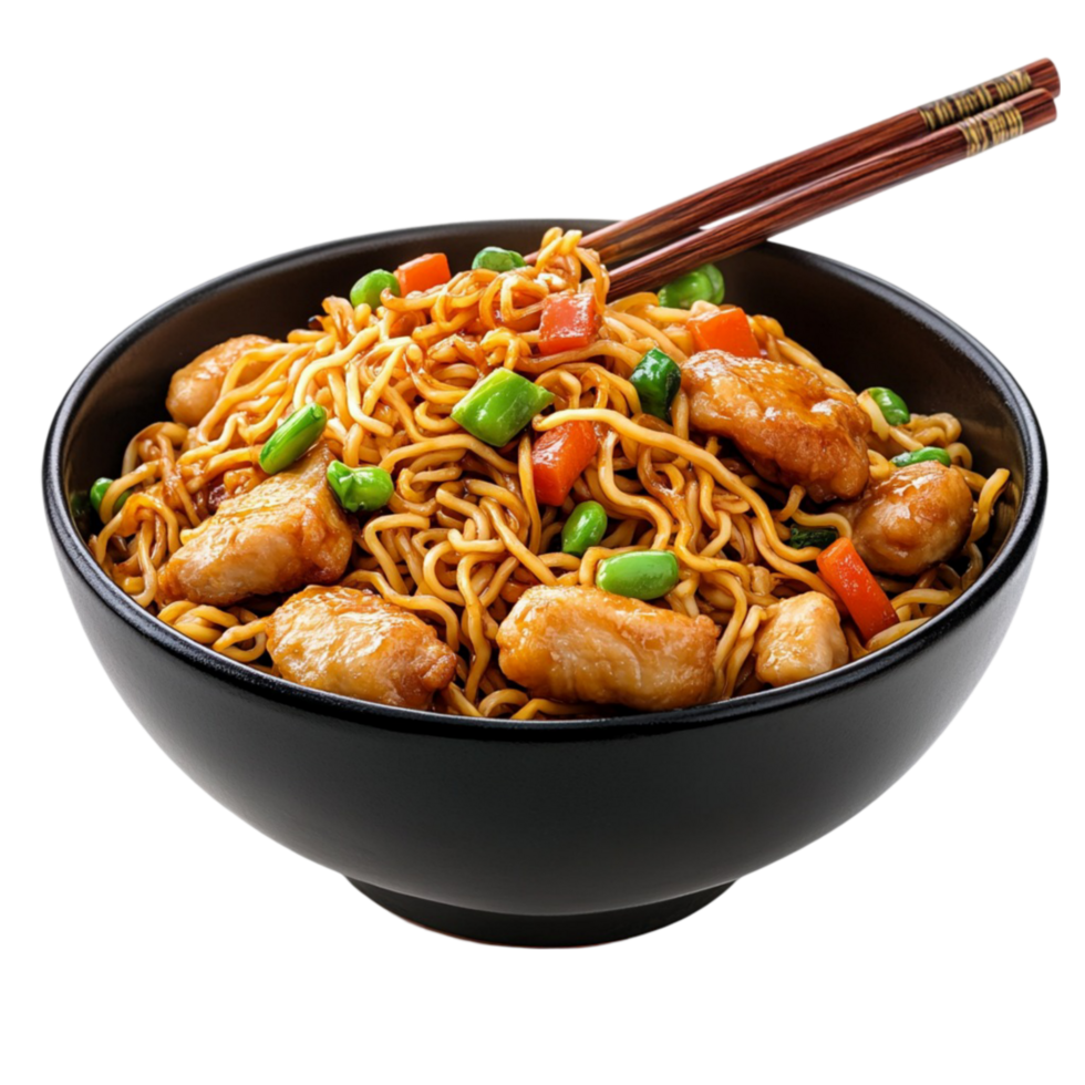 Chinese Cuisine with Chopsticks in a Bowl on Transparent Background. png