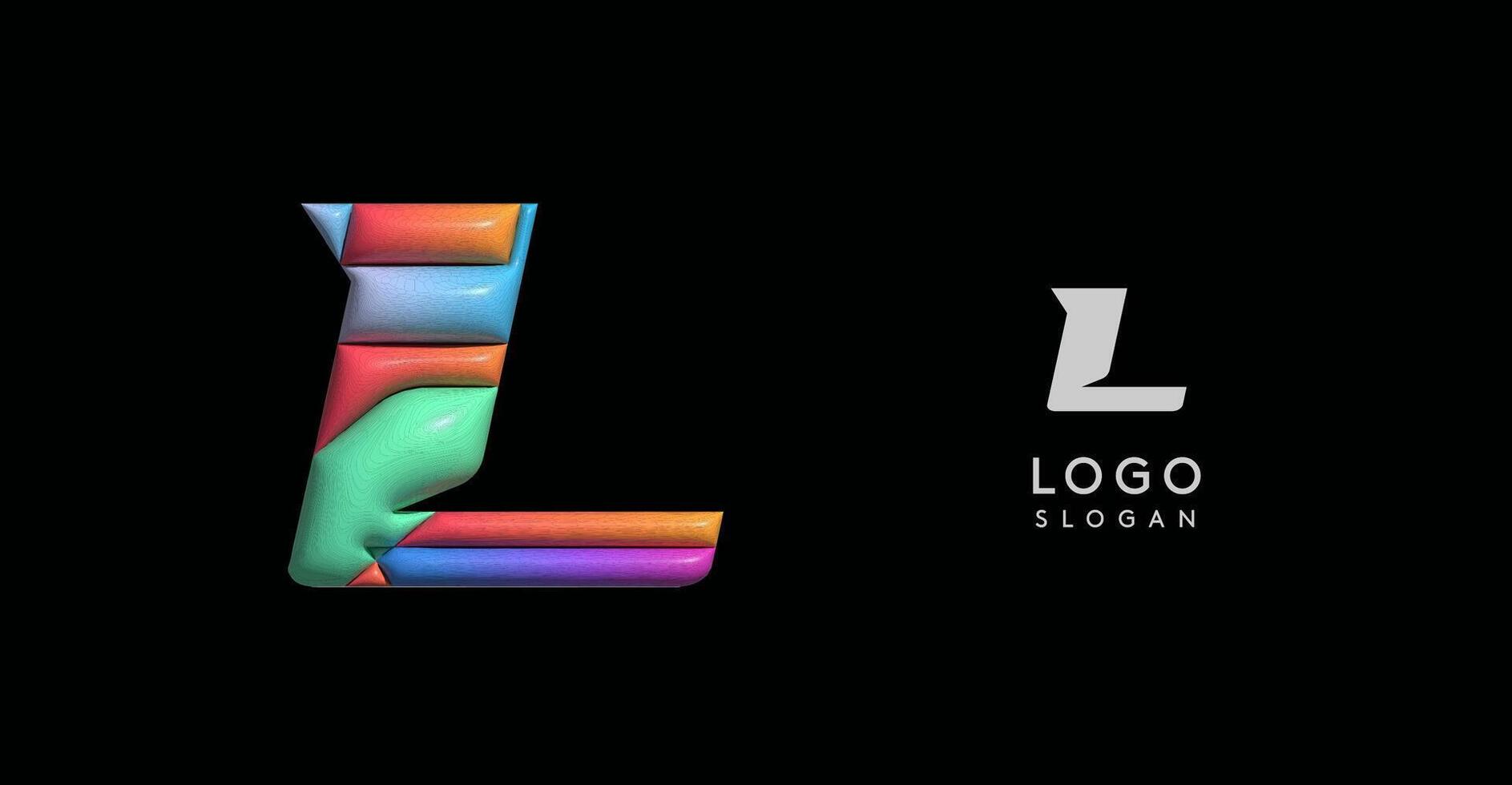 Sporty 3D bubble letter L, puzzle-like volume effect, vibrant Memphis-style cutout logo, glossy colorful design for dynamic youthful logos, shiny colored. illustration vector